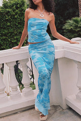 Floral Print Contrast Strapless Sleeveless Two Pieces