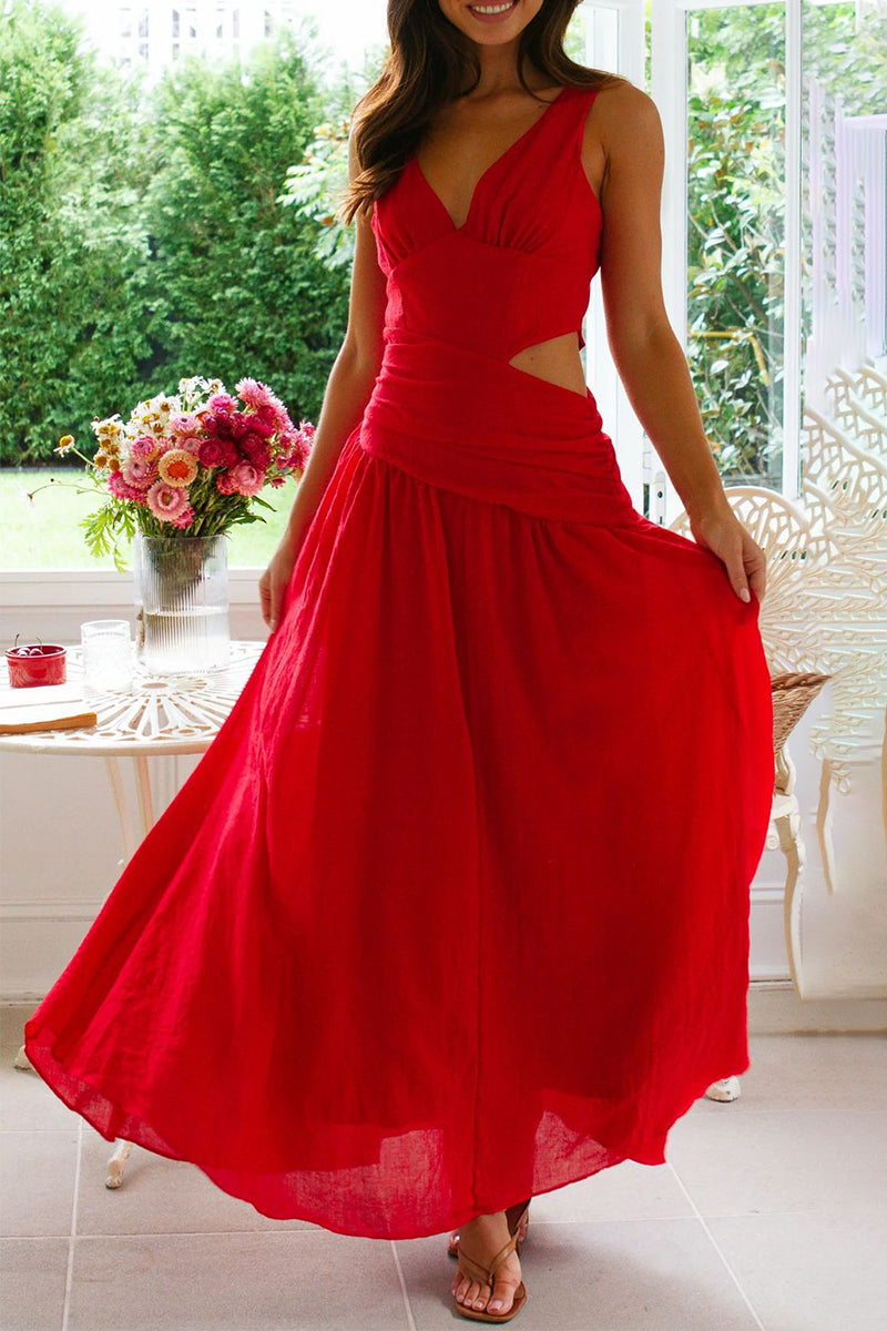 Hollow Out V Neck Sleeveless Dresses