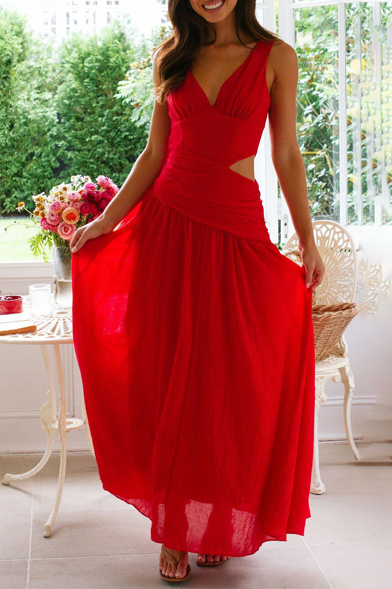 Hollow Out V Neck Sleeveless Dresses