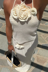 Lace Up Flower Shape Halter Sleeveless Two Pieces