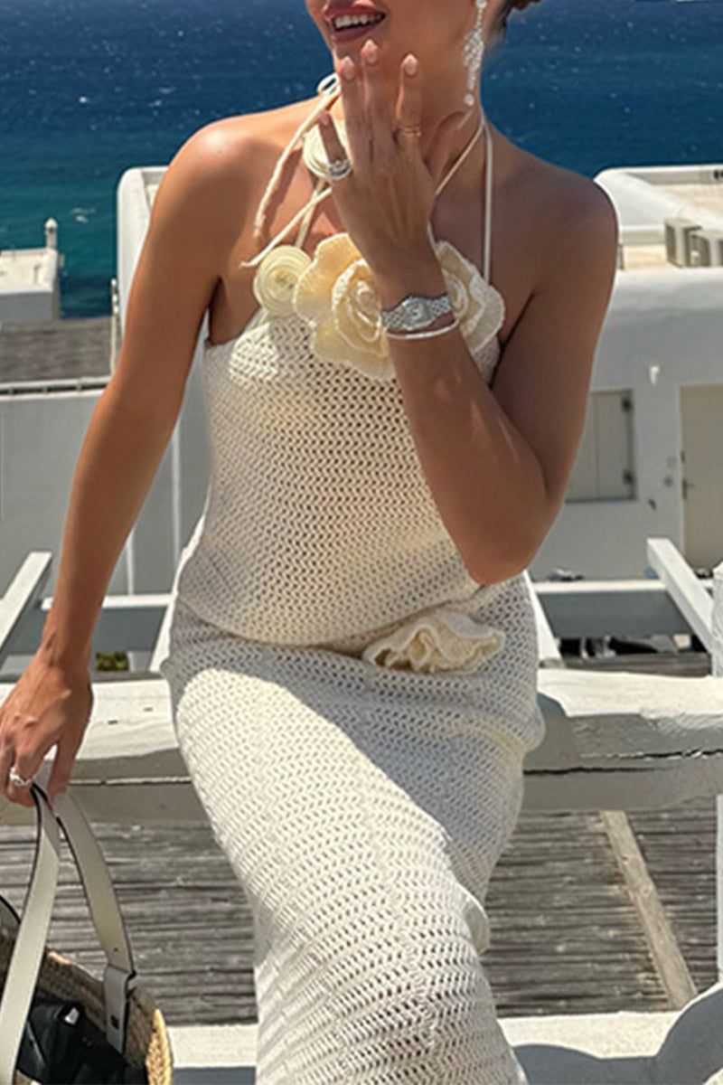 Lace Up Flower Shape Halter Sleeveless Two Pieces