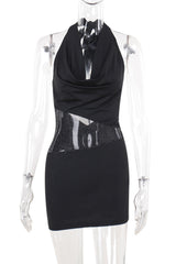 Lace Up Backless Mesh Halter Wrapped Skirt Dresses
