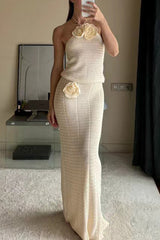 Hook Flower Patchwork Halter Sleeveless Two Pieces