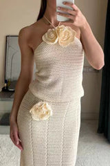 Hook Flower Patchwork Halter Sleeveless Two Pieces