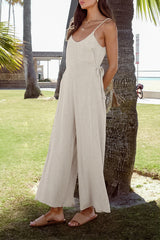 Casual Draw String V Neck Loose Jumpsuits
