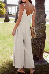 Casual Draw String V Neck Loose Jumpsuits