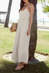 Casual Draw String V Neck Loose Jumpsuits