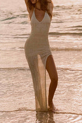 Vacation Slit V Neck Sling Dresses