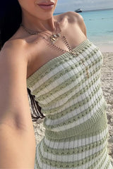 Stripe Weave Contrast Strapless Sleeveless Two Pieces