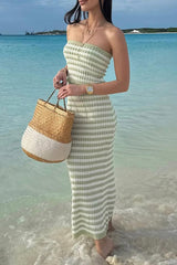 Stripe Weave Contrast Strapless Sleeveless Two Pieces