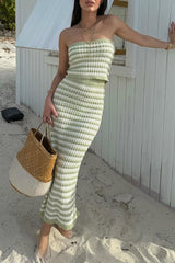 Stripe Weave Contrast Strapless Sleeveless Two Pieces