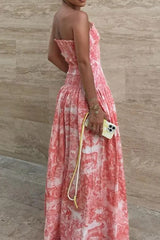 Floral Print Contrast Square Neck Sling Dresses