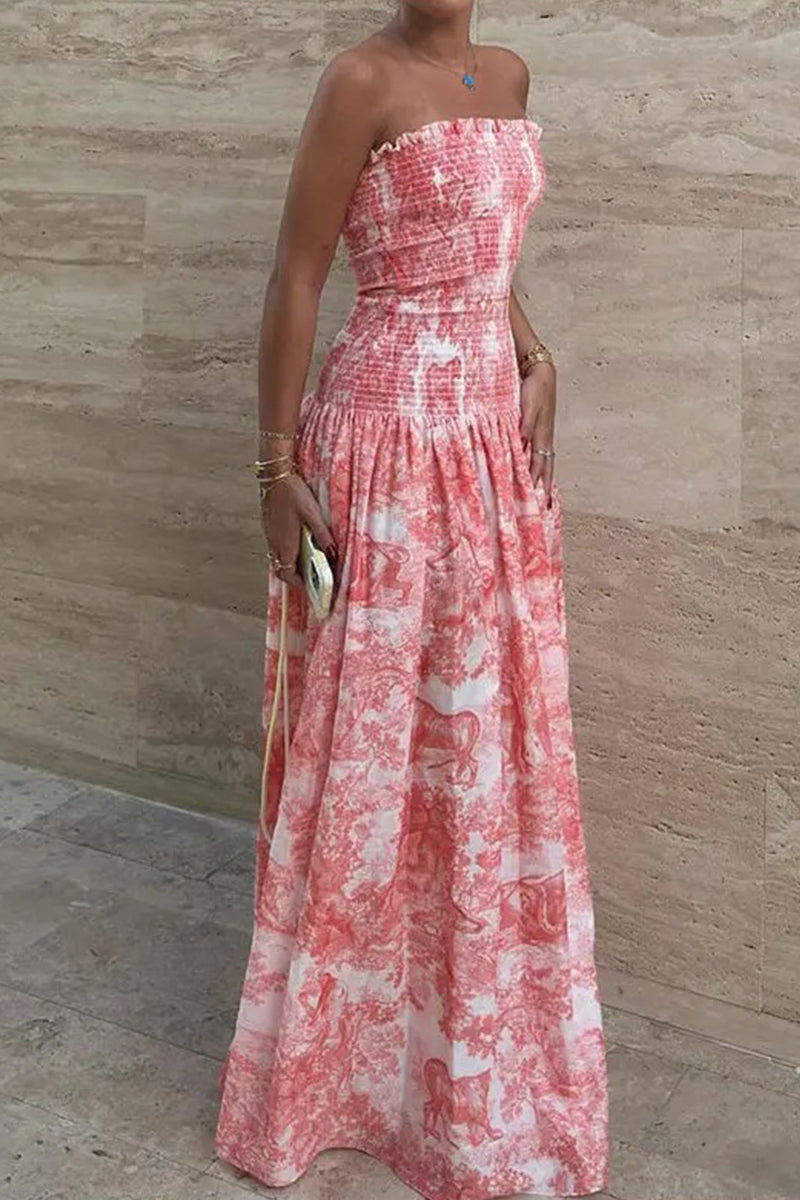 Floral Print Contrast Square Neck Sling Dresses
