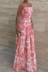 Floral Print Contrast Square Neck Sling Dresses