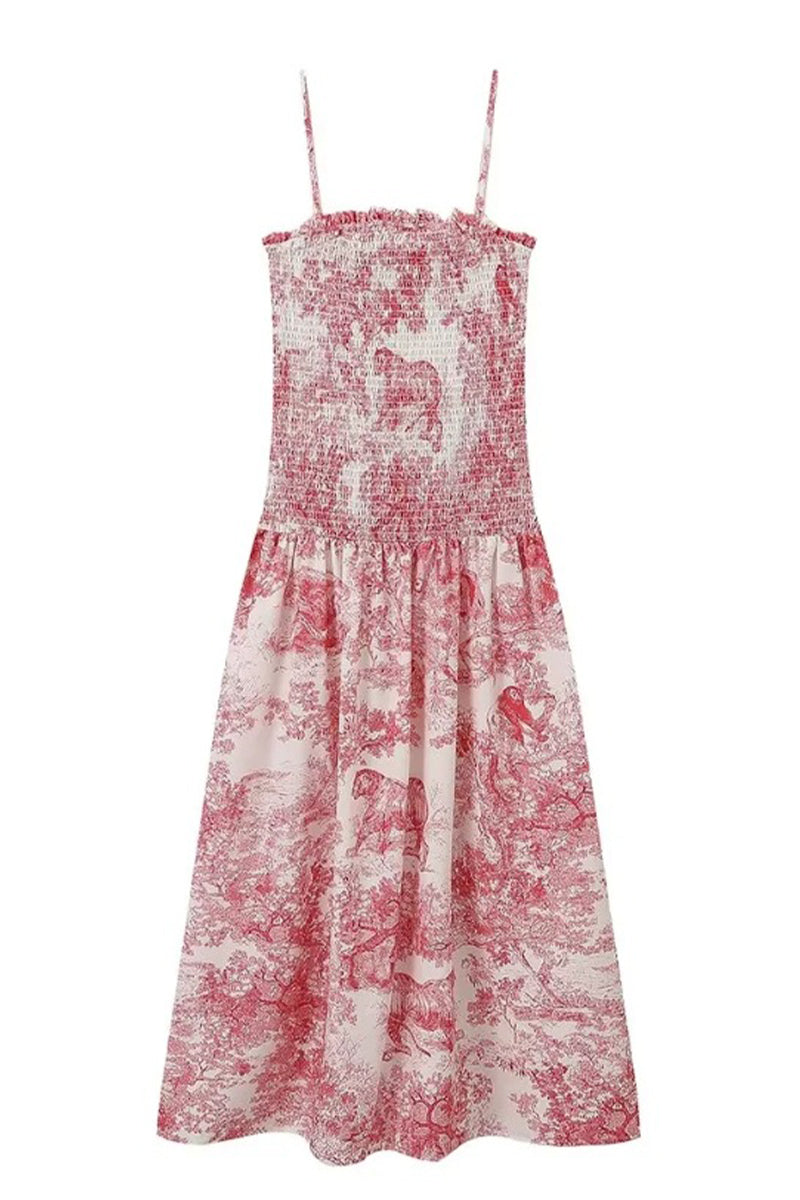 Floral Print Contrast Square Neck Sling Dresses