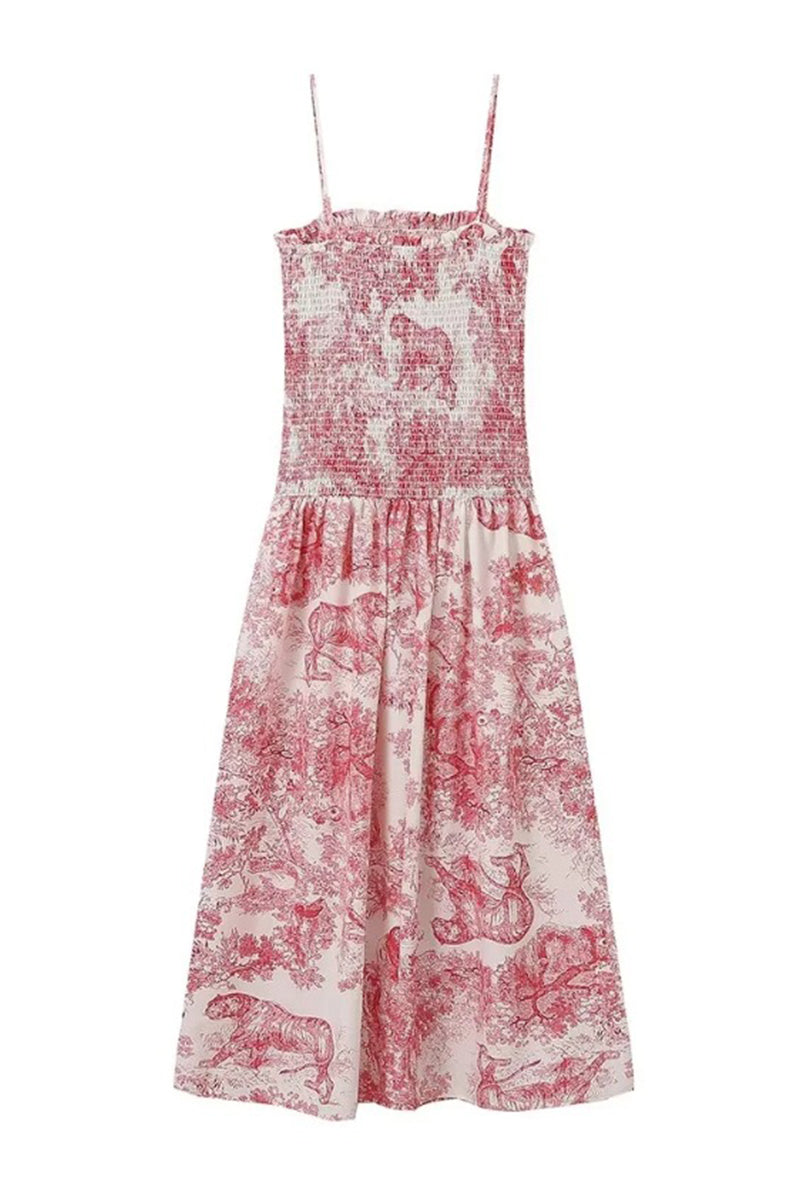 Floral Print Contrast Square Neck Sling Dresses