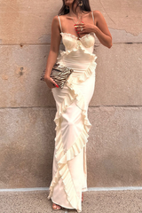 Solid Color Patchwork Ruffle V Neck Sling Dresses