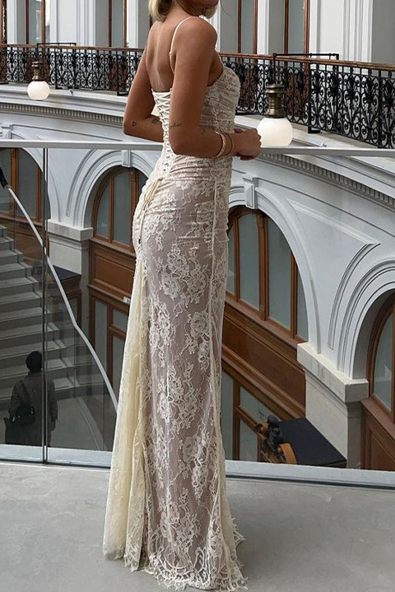 Solid Color Lace Strap Design Sleeveless Two Pieces