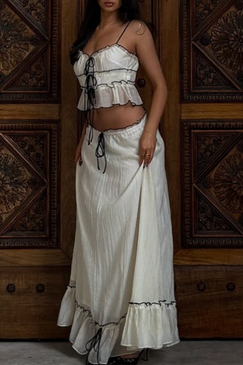 Lace Up U Neck Sleeveless Two Pieces