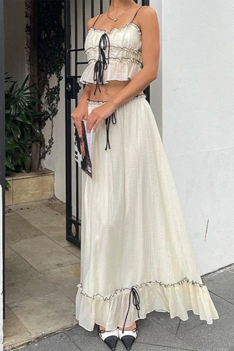 Lace Up U Neck Sleeveless Two Pieces