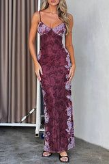 Flowers Patchwork Contrast V Neck One Step Skirt Dresses