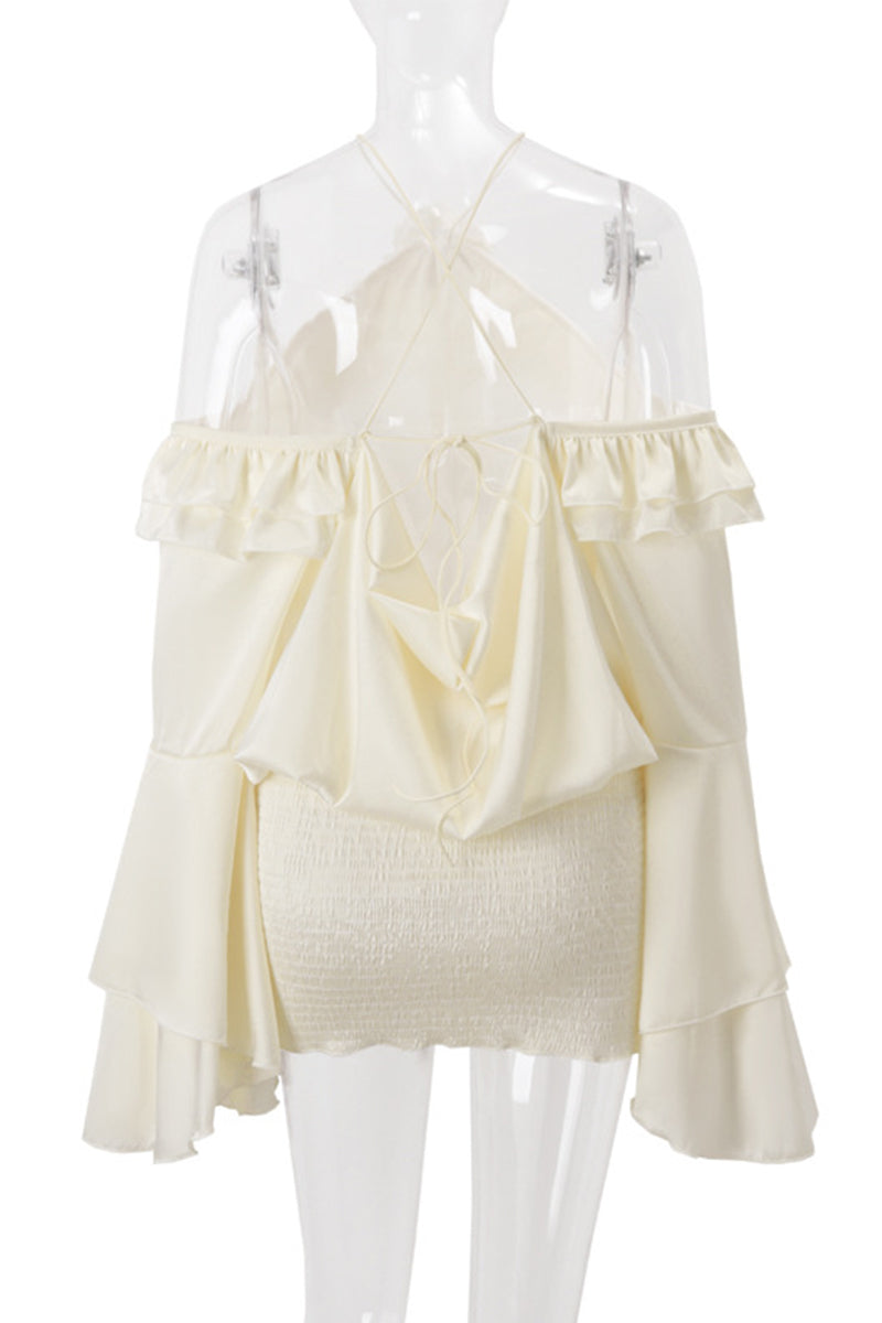 Lace Up Flounce Halter Wrapped Skirt Dresses