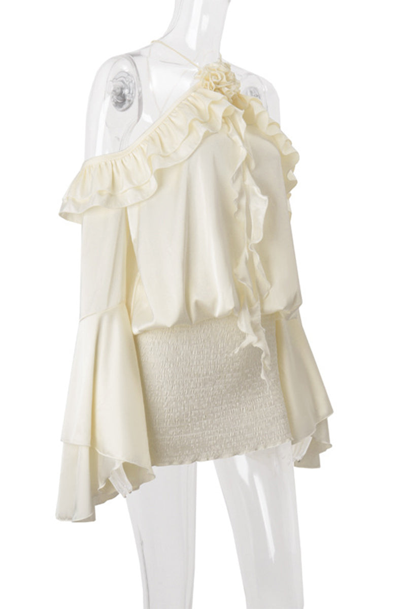 Lace Up Flounce Halter Wrapped Skirt Dresses