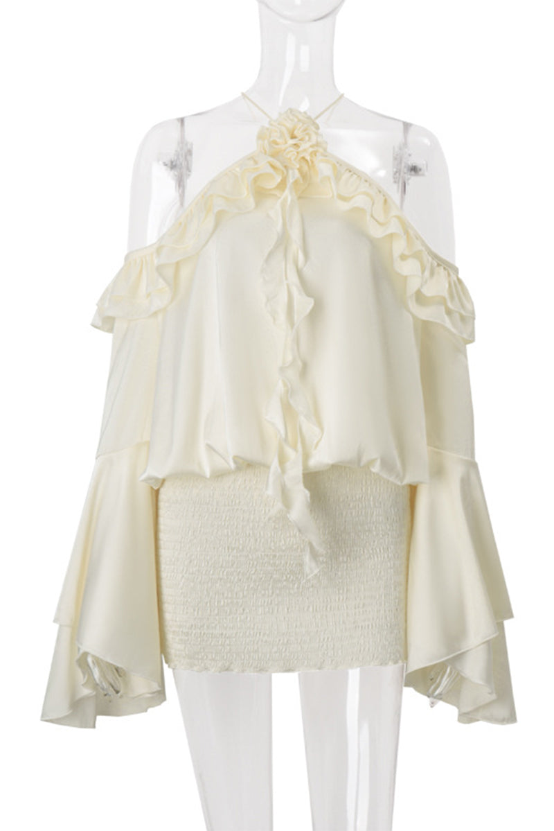 Lace Up Flounce Halter Wrapped Skirt Dresses