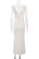 Lace Up Backless V Neck Long Dresses(3 Colors)