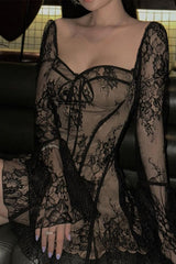 Lace Lace Up Square Neck A Line Dresses
