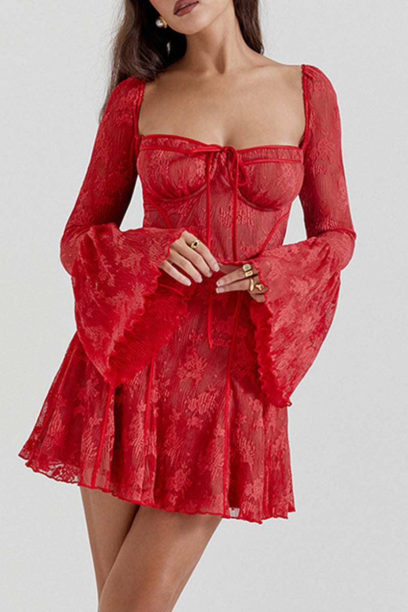 Lace Lace Up Square Neck A Line Dresses
