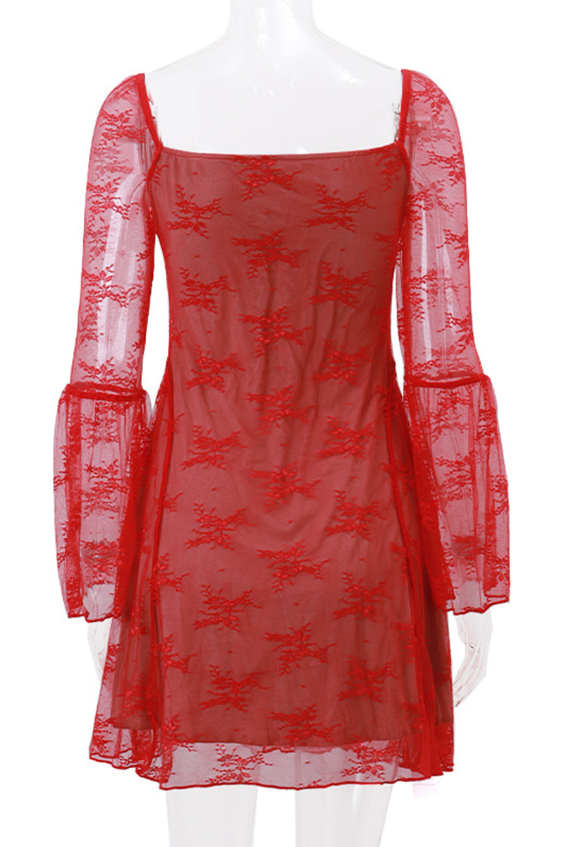 Lace Lace Up Square Neck A Line Dresses