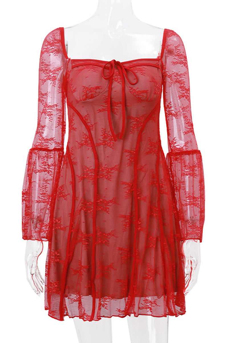 Lace Lace Up Square Neck A Line Dresses
