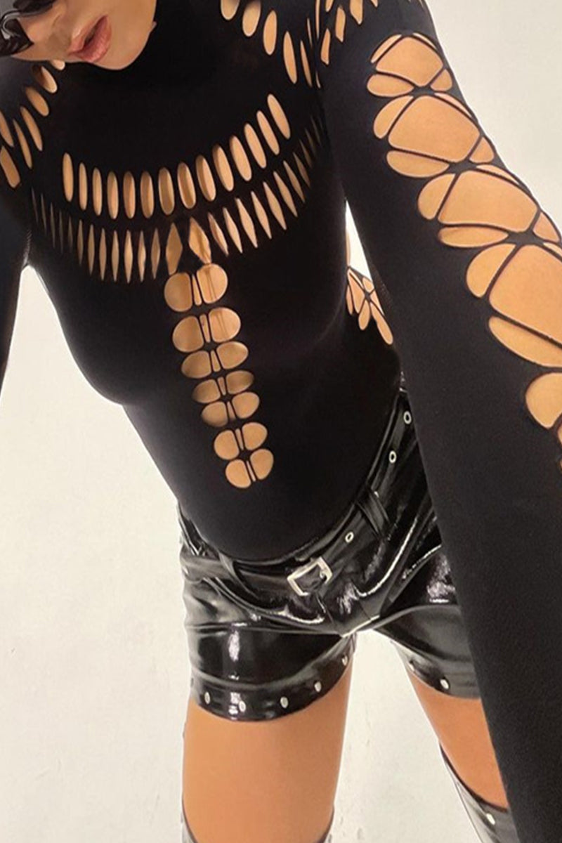 Hollow Out Turtleneck Skinny Bodysuits