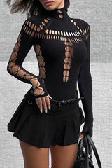 Hollow Out Turtleneck Skinny Bodysuits