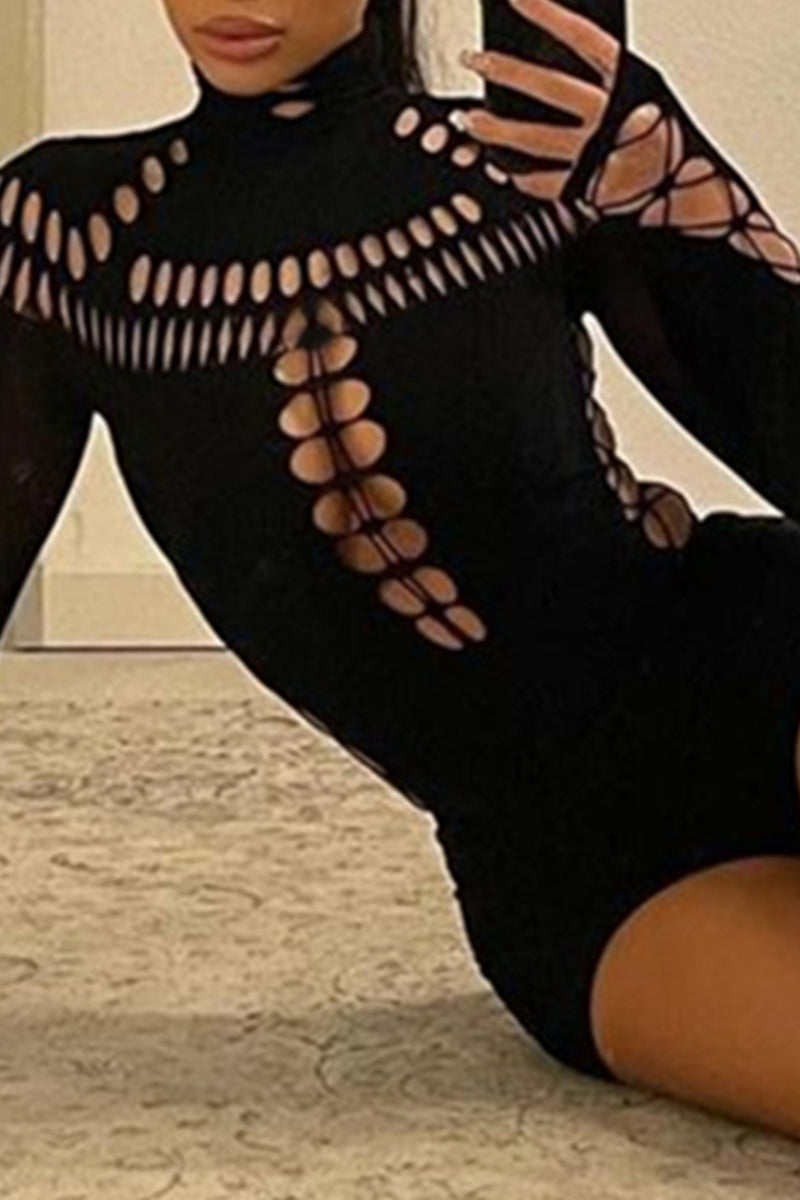Hollow Out Turtleneck Skinny Bodysuits