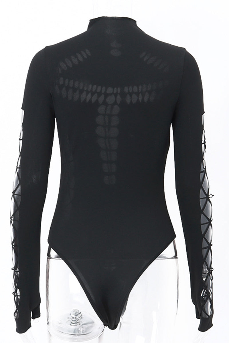 Hollow Out Turtleneck Skinny Bodysuits