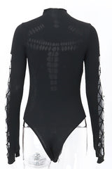 Hollow Out Turtleneck Skinny Bodysuits