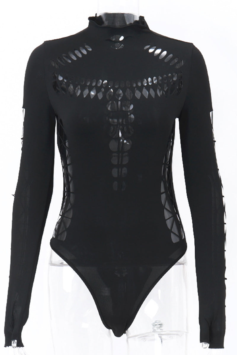 Hollow Out Turtleneck Skinny Bodysuits