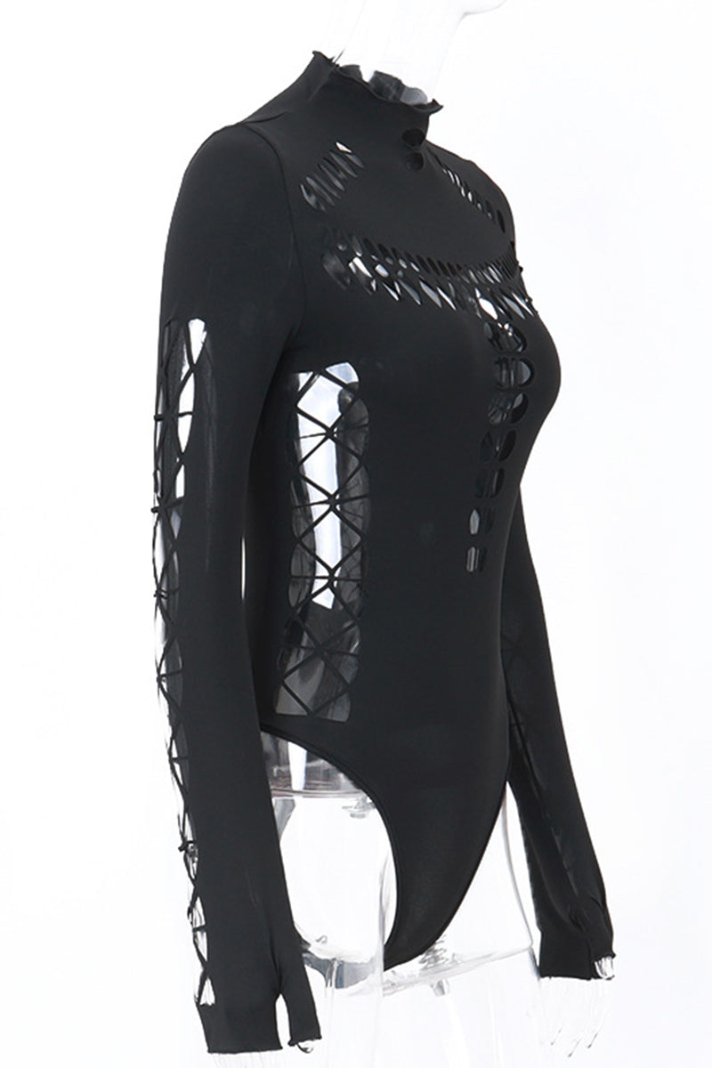 Hollow Out Turtleneck Skinny Bodysuits
