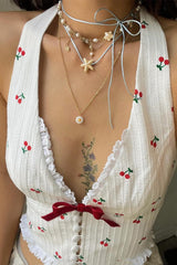 fruit Lace Backless Halter Tops