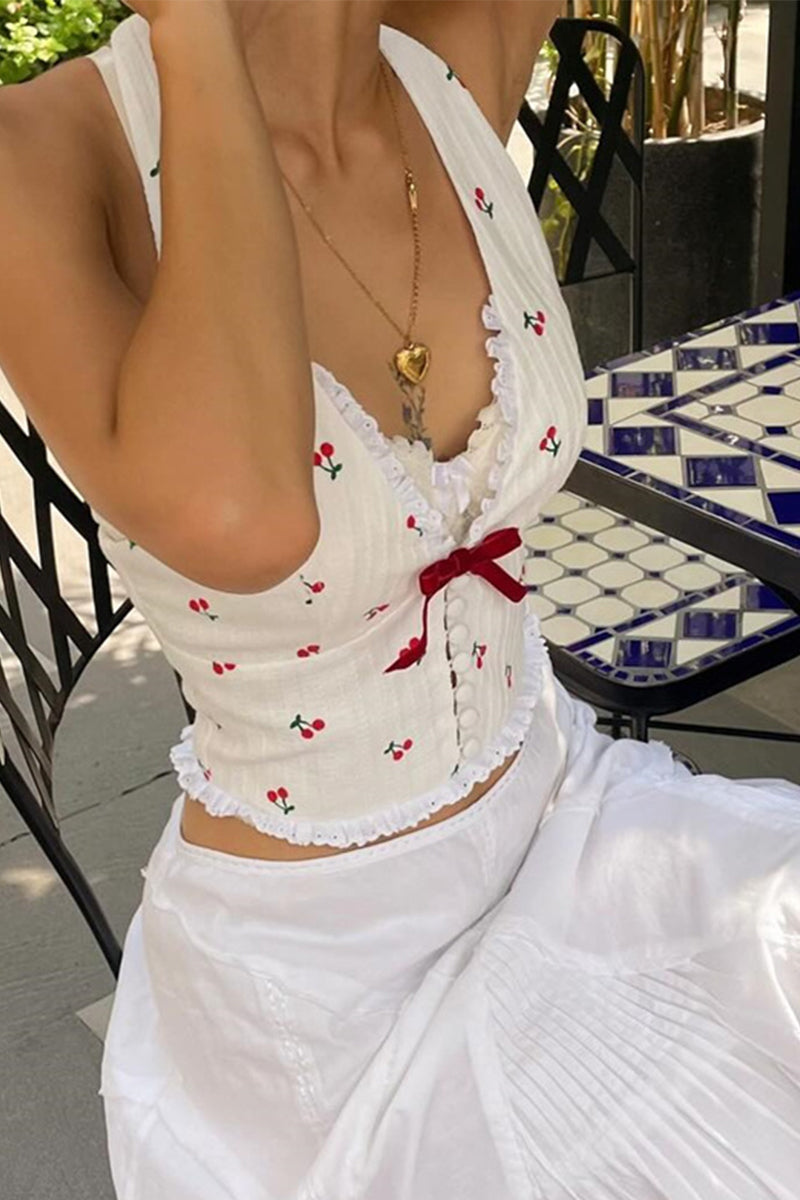 fruit Lace Backless Halter Tops