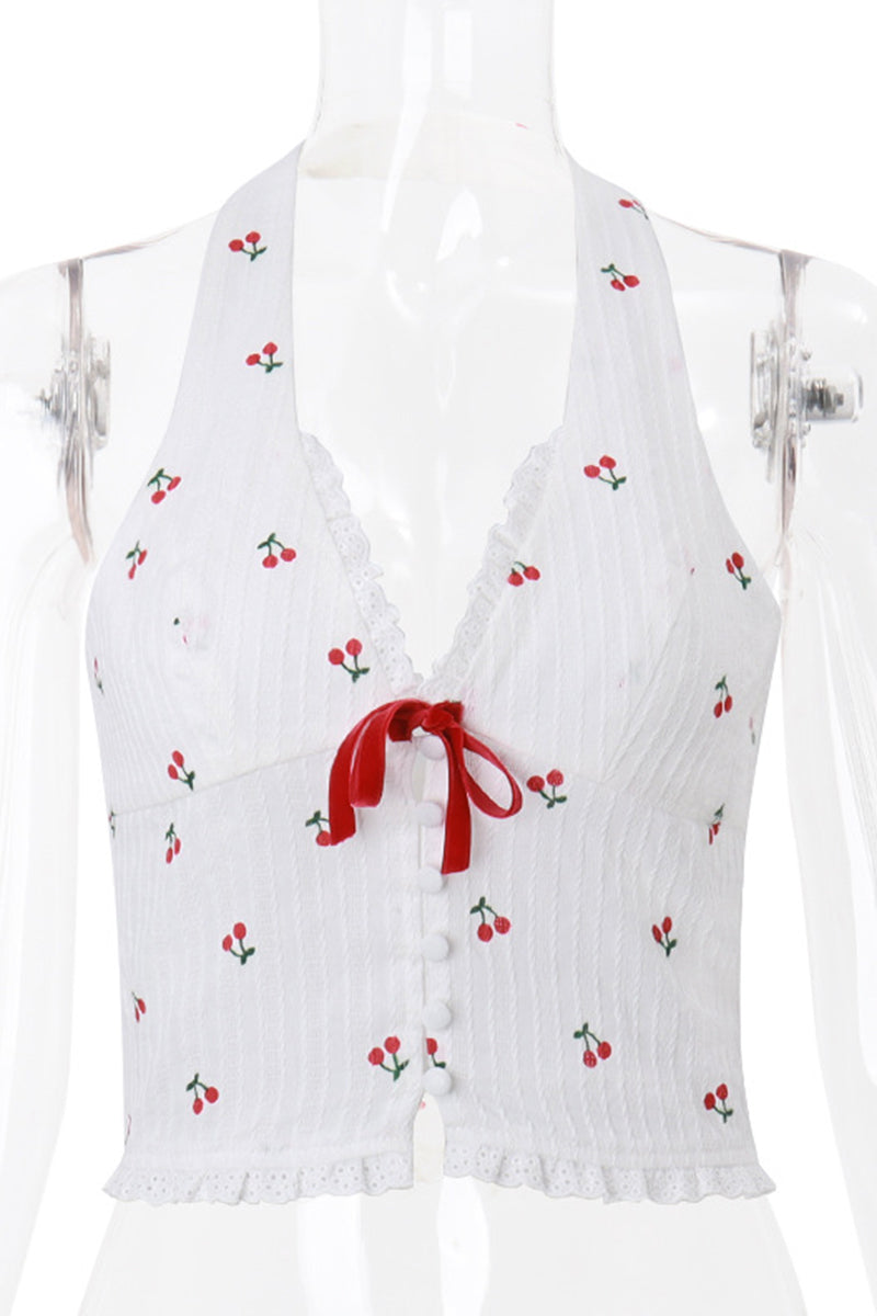 fruit Lace Backless Halter Tops