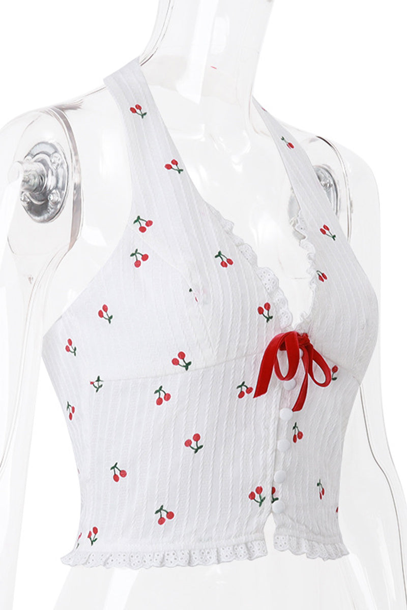 fruit Lace Backless Halter Tops