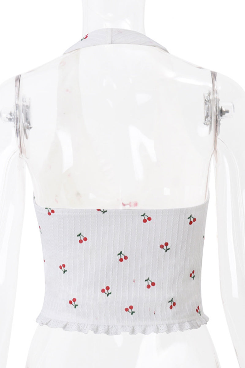 fruit Lace Backless Halter Tops