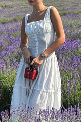 Casual Solid Color Ruched Square Neck Long Dresses