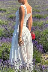 Casual Solid Color Ruched Square Neck Long Dresses