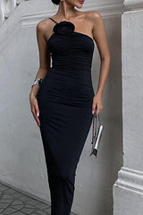 Solid Color Irregular Flowers Strapless One Step Skirt Dresses