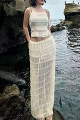 Solid Color Lace Up Backless Halter Sleeveless Two Pieces