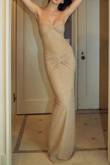 Solid Color Sequins Mesh Fishtail Strapless Long Dresses